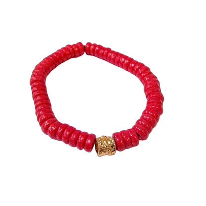 [[ CAMALEÓN DE ORO ]] - pulsera roja - cuentas krobo africanas