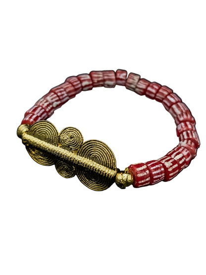 BRACELET rouge GNONLIVI ondulations- perles africaines krobo