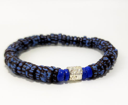 GNONLIVI- Pulsera azul plateada en cuentas krobo africanas