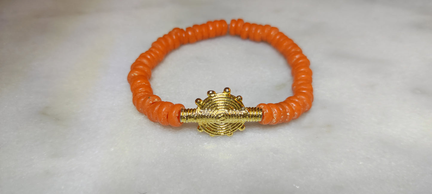 [[ CHAMELEON ]]- Pulsera naranja- Cuentas krobo africanas 