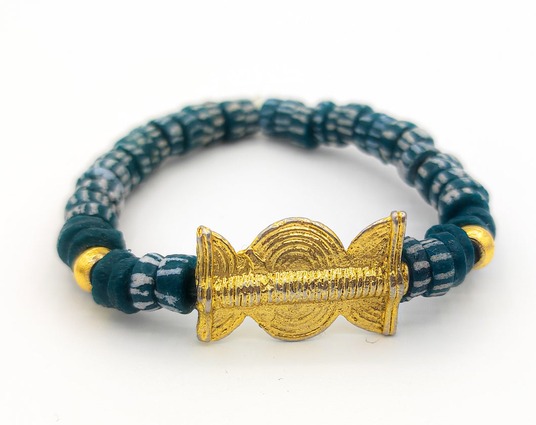 GNONLIVI vert- spirale ouverte- perles africaines krobo